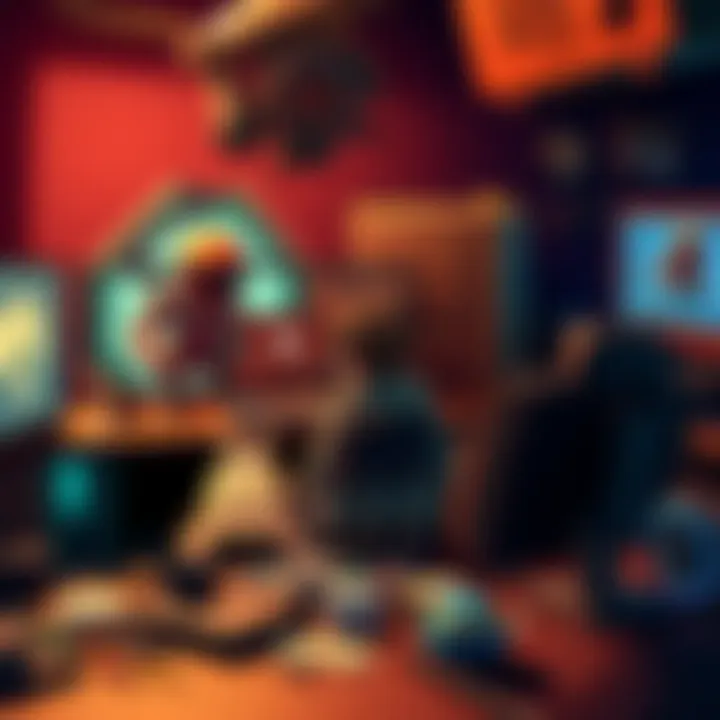 Art Production Issues A scene showing a character in front of a computer displaying physics bugs during game development, with art materials scattered around.
