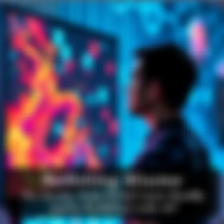 A person observing art created by AI on a digital screen, with a thoughtful expression, symbolizing the discussion on AI's impact on creativity and responsibility of tech companies.