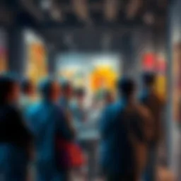 Art enthusiasts discussing creativity A group of art lovers debating the value of human-made art versus AI art in a forum setting