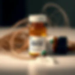 Arthritis drug bottle with hair in background A bottle of arthritis medication beside a few hair strands lying on a table, symbolizing its potential to treat hair loss