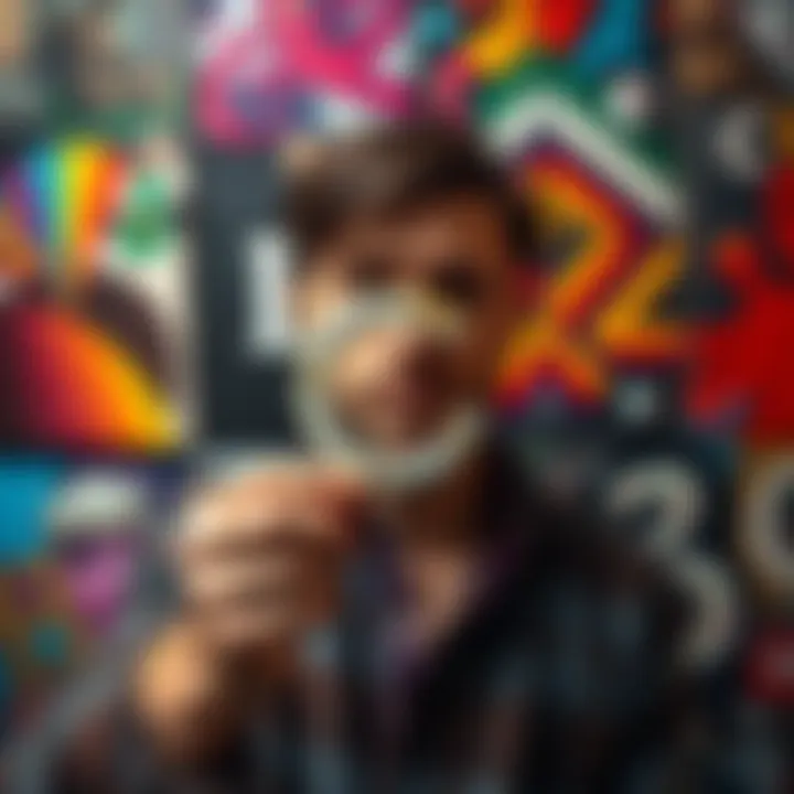 An artist proudly displays a copyright symbol while surrounded by their artwork, emphasizing the importance of protecting creative rights.