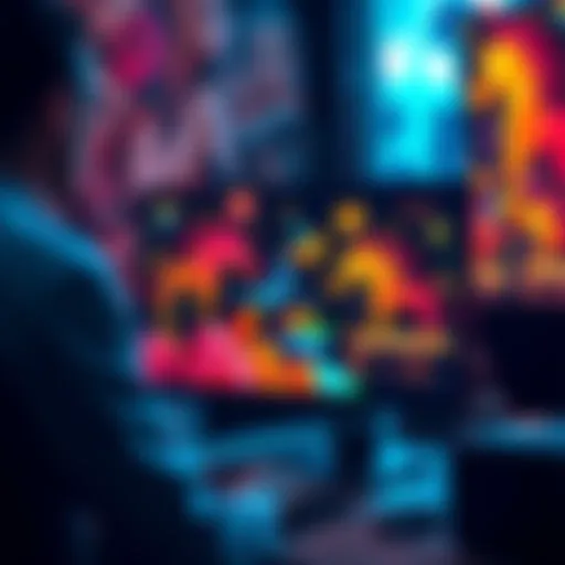 An artist displays their AI-generated artwork on a computer screen, engaging with online forums.