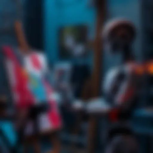 An artist working on a canvas with an AI robot observing, symbolizing the relationship between human creativity and artificial intelligence.