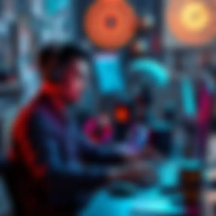Artist ANTIS works on his artwork with various AI tools around him, showcasing a blend of technology and creativity.