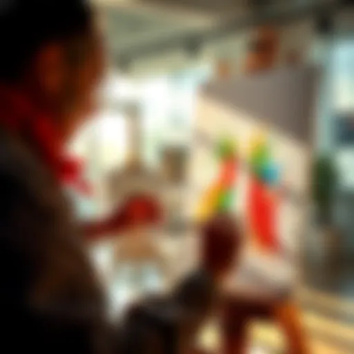 An artist painting on a canvas in a bright studio, showcasing creativity and focus.