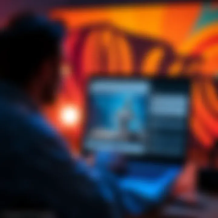 An artist shows a controversial art piece on a laptop, while comments and reactions appear on the screen indicating debate over AI involvement.