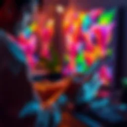 An artist using a tablet to create colorful digital artwork, exploring various software options