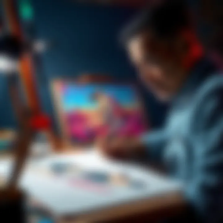 An artist sketches a commissioned piece, showcasing the tension between traditional art and AI.