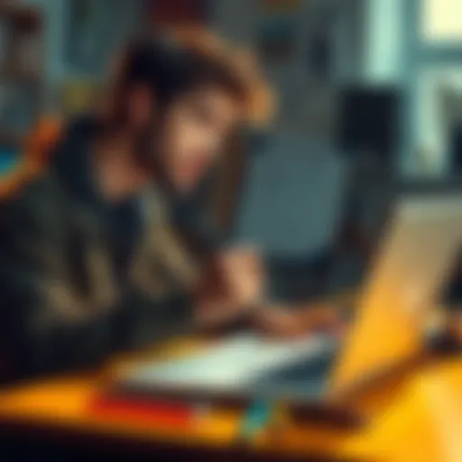 Aspiring artist sketching with social media comments on a laptop nearby
