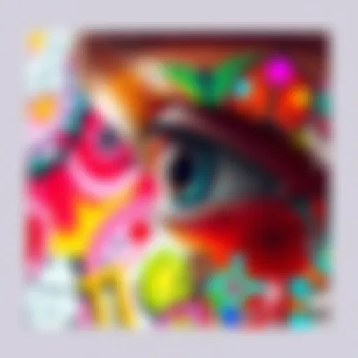 An eye surrounded by vibrant digital art, symbolizing creativity and the blend of traditional and modern art