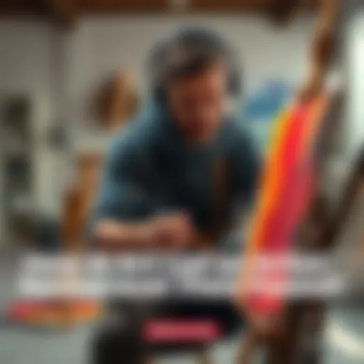 An artist using brushes and canvas in a bright studio, showing a renewed passion for creating art after a personal crisis