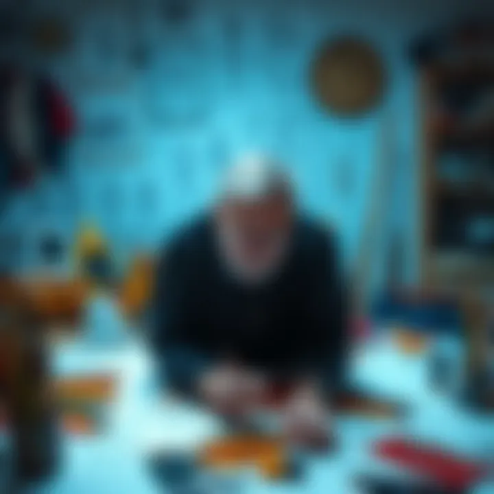 An artist surrounded by sketches and art supplies, asking people for creative drawing ideas
