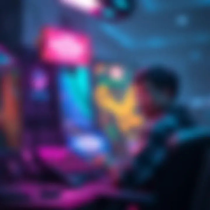 An artist creates a vibrant design for a game steam capsule, showcasing colorful graphics and engaging elements.