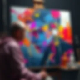 An artist creates a painting with the help of AI technology, blending traditional techniques with digital enhancement.
