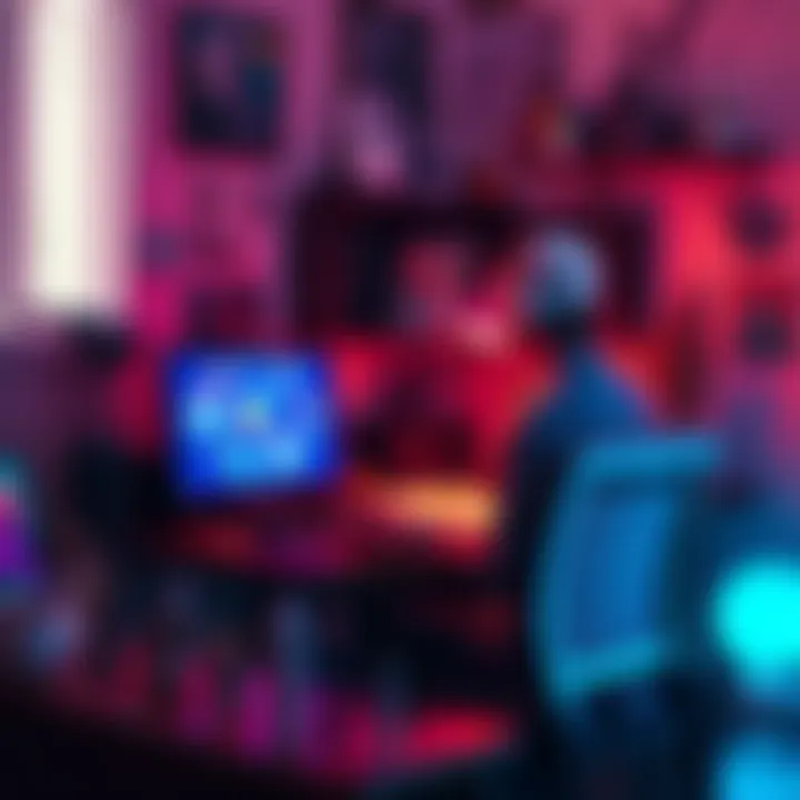 A person sitting at a desk, surrounded by art supplies and a computer displaying AI-generated art, pondering creativity.