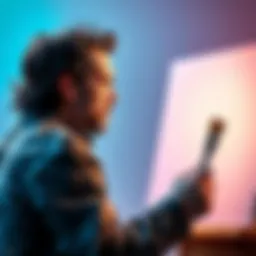 An artist struggles with commission prices while holding a paintbrush and looking at a blank canvas, representing the impact of A.I. on art.