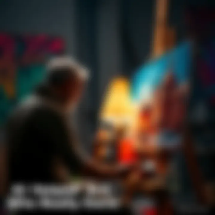 An artist painting inspired by an AI-generated image, showcasing a creative process blending traditional and digital art.