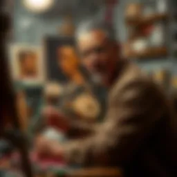 Artist xixx creating a high-resolution portrait using traditional tools in a studio