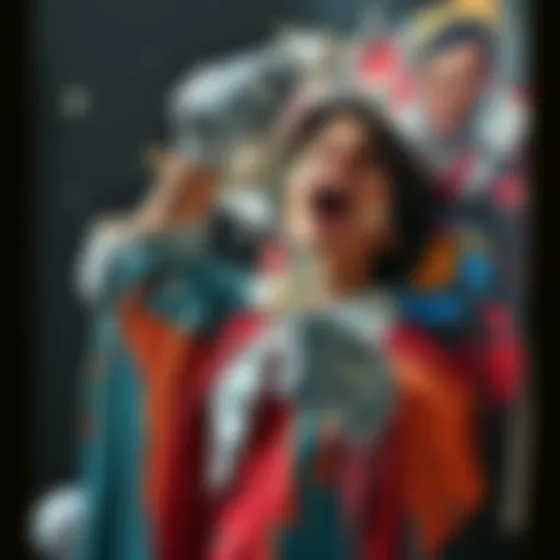 A person angrily tearing up a painting, symbolizing the conflict between traditional art and AI-generated content.