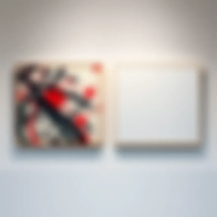 A side-by-side display of two artworks: one intricate and detailed, the other simple and minimal. The detailed piece shows fine brush strokes, while the simple one has bold, clear shapes. Both styles represent different levels of effort in art creation.