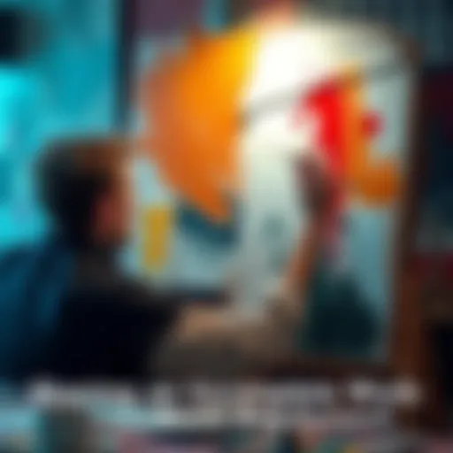 An artist working on a canvas with visible brush strokes and incomplete sections, highlighting the beauty of unfinished art.