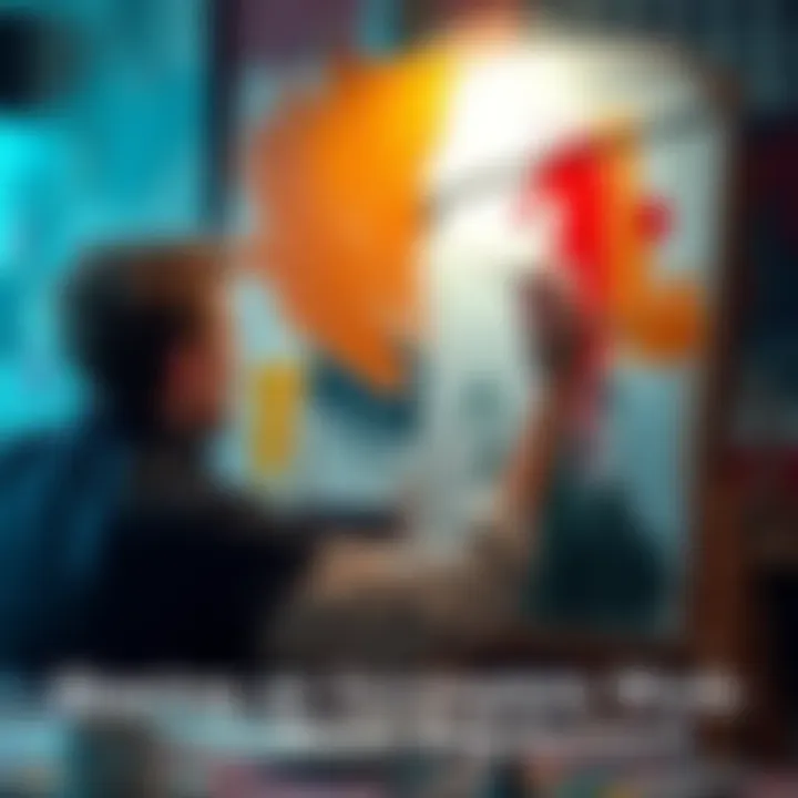 An artist working on a canvas with visible brush strokes and incomplete sections, highlighting the beauty of unfinished art.