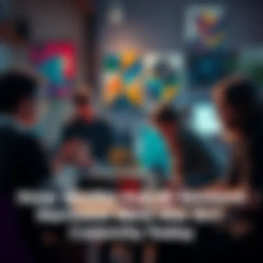 A group of artists passionately discussing their views on AI-generated art, showcasing a mix of disagreement and creativity.