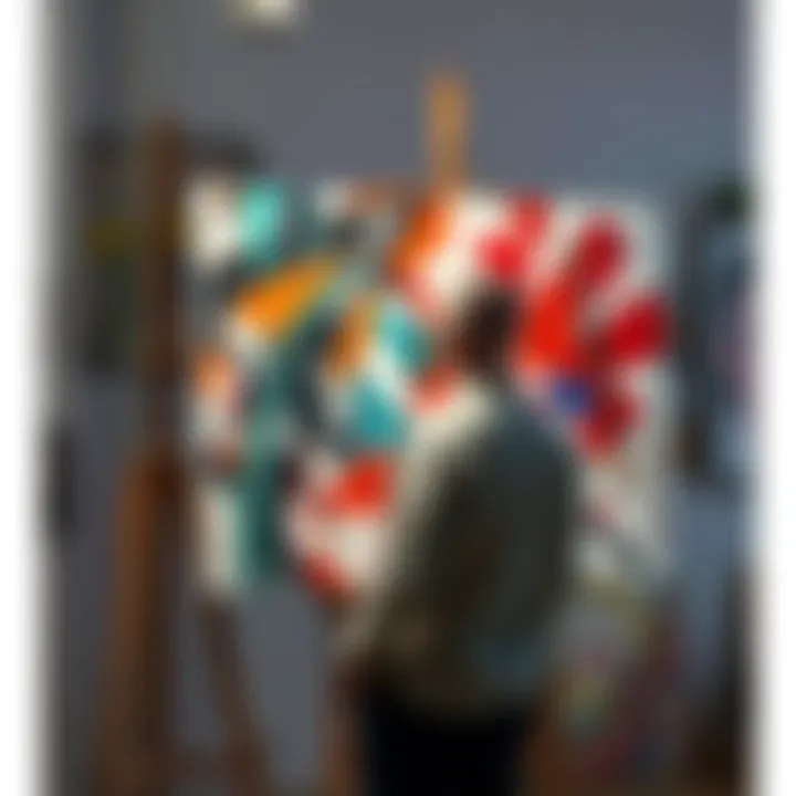 Artists Adapting to Change An artist stands in front of a digital canvas, blending traditional and digital art tools, illustrating the shift in the art world.