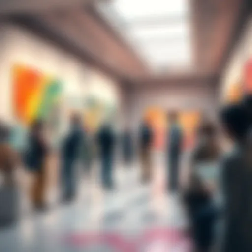 A heated discussion between artists at a gallery, some using digital tools, while others work on traditional canvases