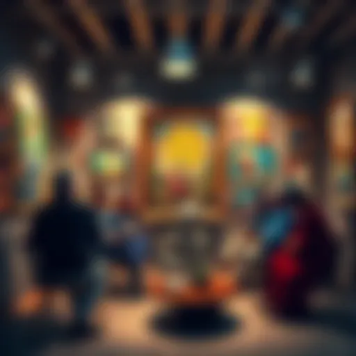 A group of artists and thinkers engaged in a lively discussion about AI's impact on art, surrounded by colorful paintings and digital art, reflecting diverse opinions and emotions.