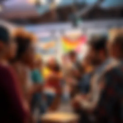 A group of diverse artists talking and sharing ideas, highlighting biases in the art industry.