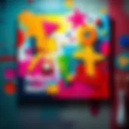 A colorful abstract painting showcasing vibrant shapes and textures, inviting feedback from viewers.