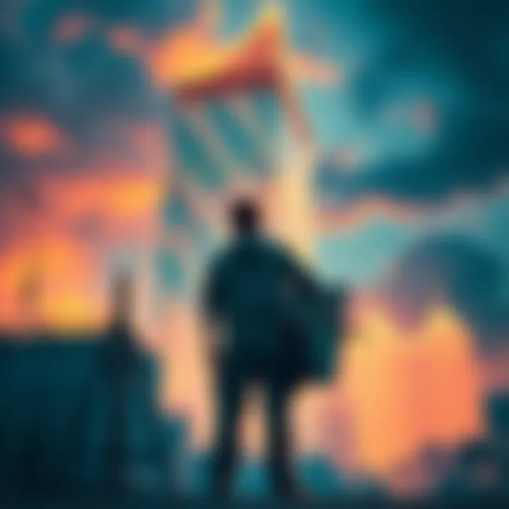 An artist standing with a paintbrush while a corporate building looms behind, illustrating the tension between creativity and corporate control.