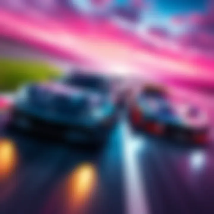 Two race cars representing Asphalt 8 and Asphalt Legends on a vibrant track