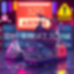 Illustration of assets being taken off a digital store, symbolizing the removal of items from a platform, with a warning sign in the background.