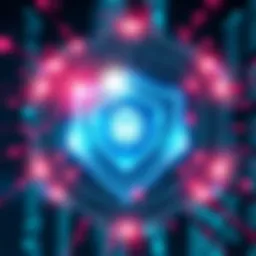 A digital shield representing Astra AI's cybersecurity features protecting data and networks.