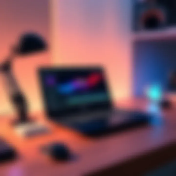 An ASUS ProArt P16 laptop on a desk with creative software open, highlighting its performance and specifications for creative tasks like After Effects.
