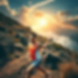 An athlete faces a tough running trail with steep hills and rocky terrain, showing determination during a hard run cycle.