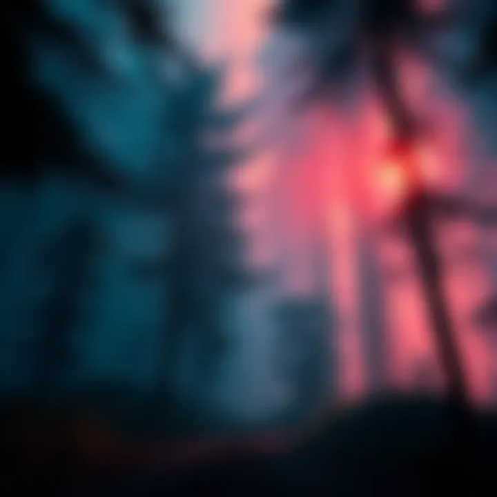 A vibrant forest scene with trees and mist for the game Scarlet Path