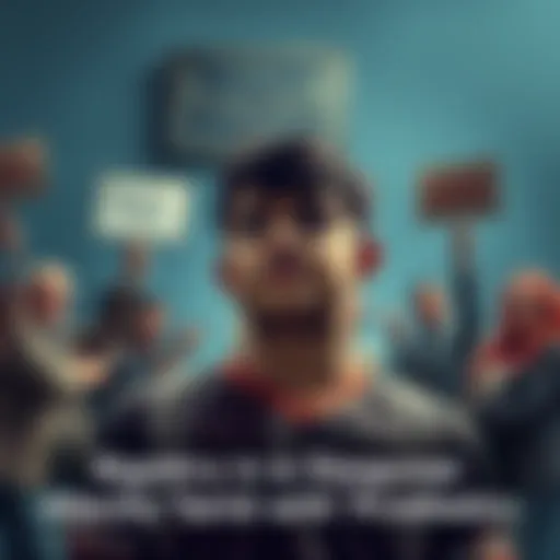 A person with a prosthetic limb looking distressed while facing negative comments from a group in the background, representing societal bigotry.