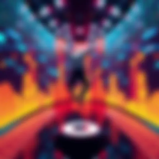 A vibrant visual display that reacts to sound, featuring colorful patterns and shapes that change dynamically.