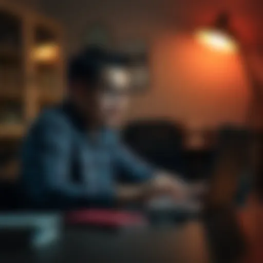 An author looks frustrated while sitting at a desk with a laptop, showing a post on social media about their horror story being stolen.