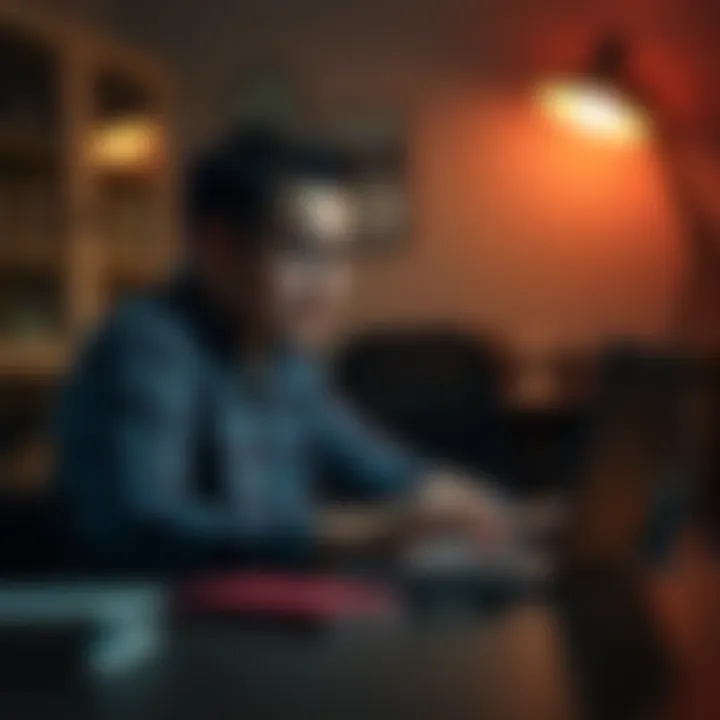 An author looks frustrated while sitting at a desk with a laptop, showing a post on social media about their horror story being stolen.