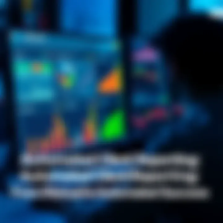 A person reviewing an automated client report on a computer screen with charts and graphs, showcasing efficiency in data analysis.