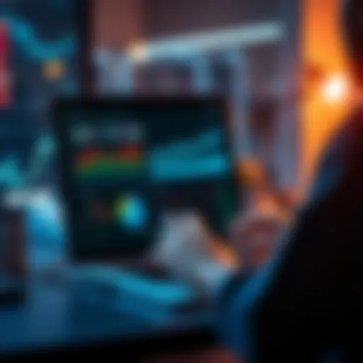 A person working on a laptop with charts and graphs on the screen, showcasing automated lead generation tools and social media ads