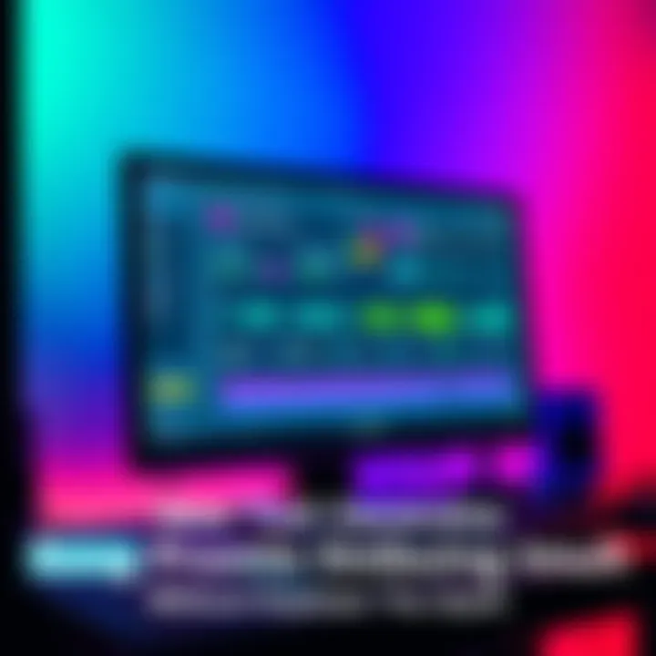 A computer screen showing an automated music generation tool in action, with colorful graphics and song prompts being produced.