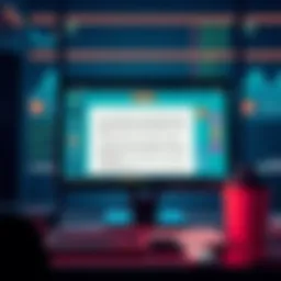 A digital illustration showing a computer screen displaying an automated workflow process being created from written text, with visual elements representing various applications like CRM and data integration.