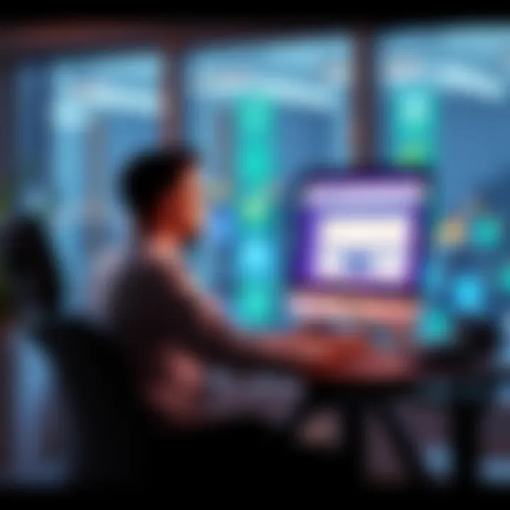 Automating Invoice Processing A person at a desk using a computer to streamline invoice processing with automation tools