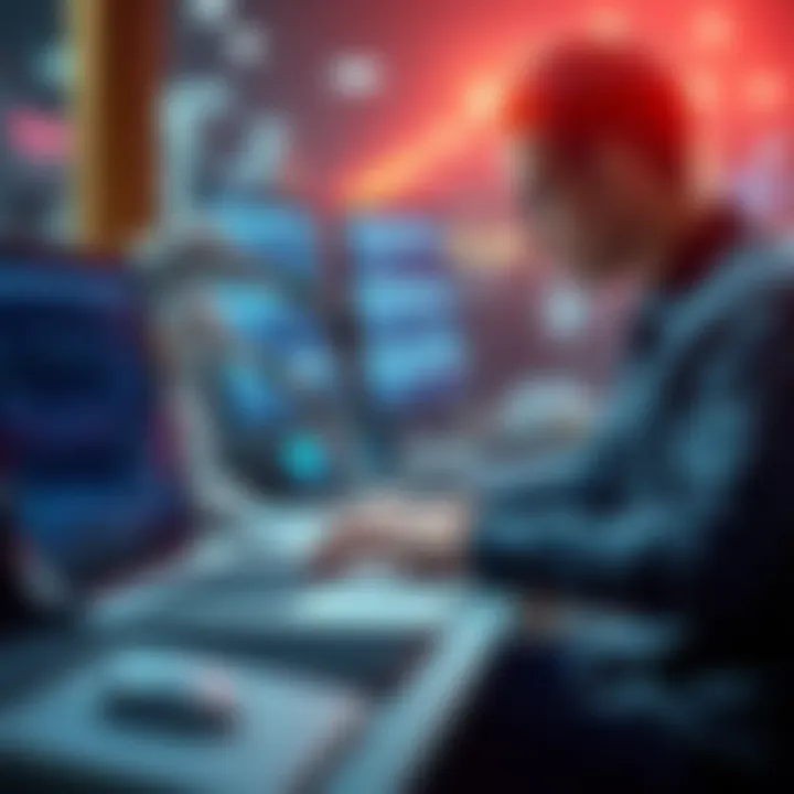 A person using a laptop with robotic arms assisting in workflow, symbolizing automation in tasks.