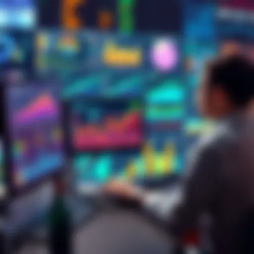 Automation in Lead Management A businessman analyzing data on a computer while automation tools display graphs and charts on the screen.